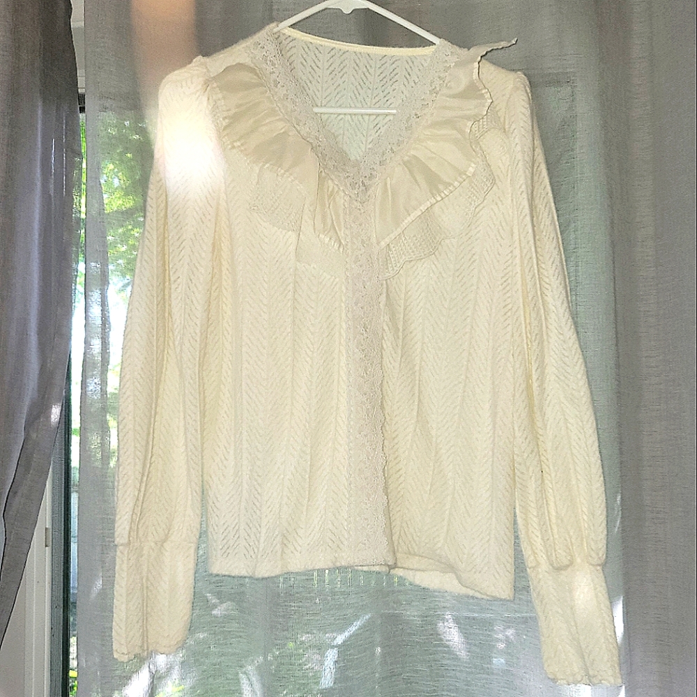 Off White Boho Victorian Style Blouse with Ruffles